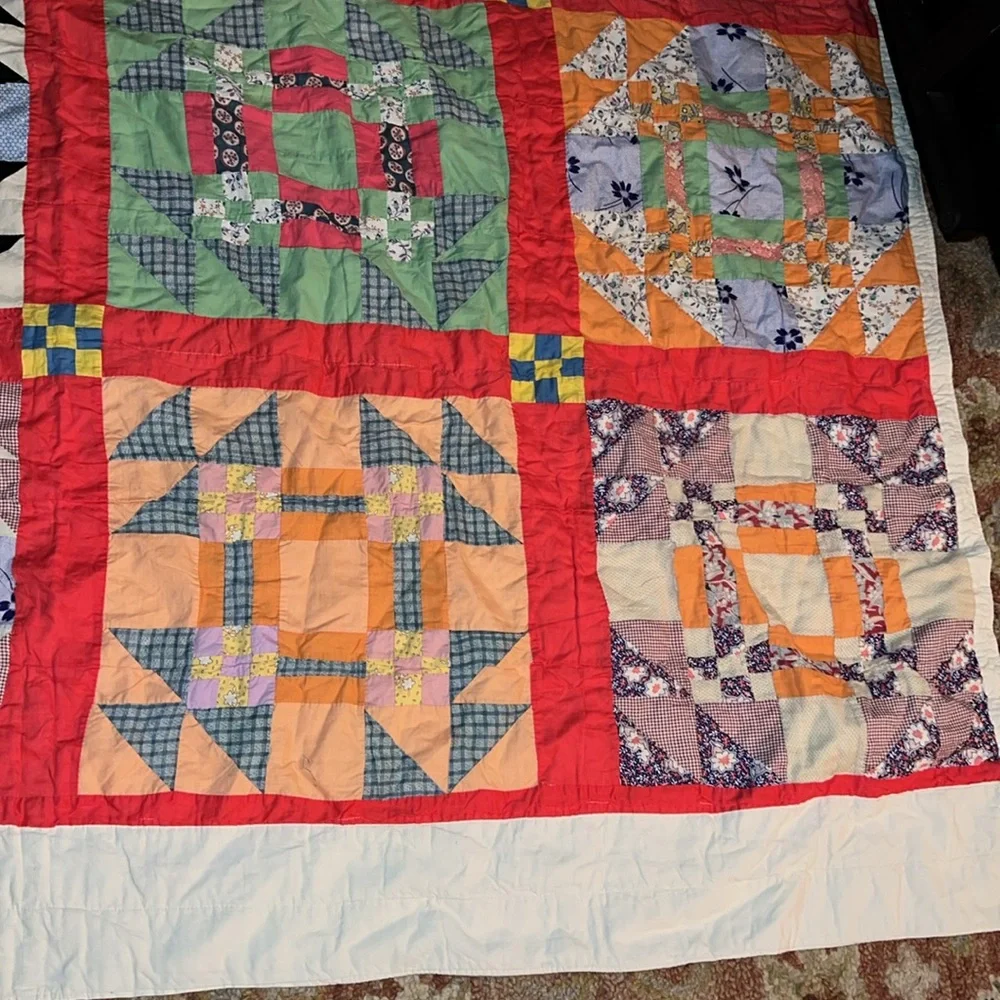 Vintage patchwork quilt 74” x 80” handmade